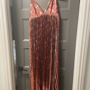 BHLDN NWT  Anthropologie Rust silky satin Floral brown  Dress brought Anthro M